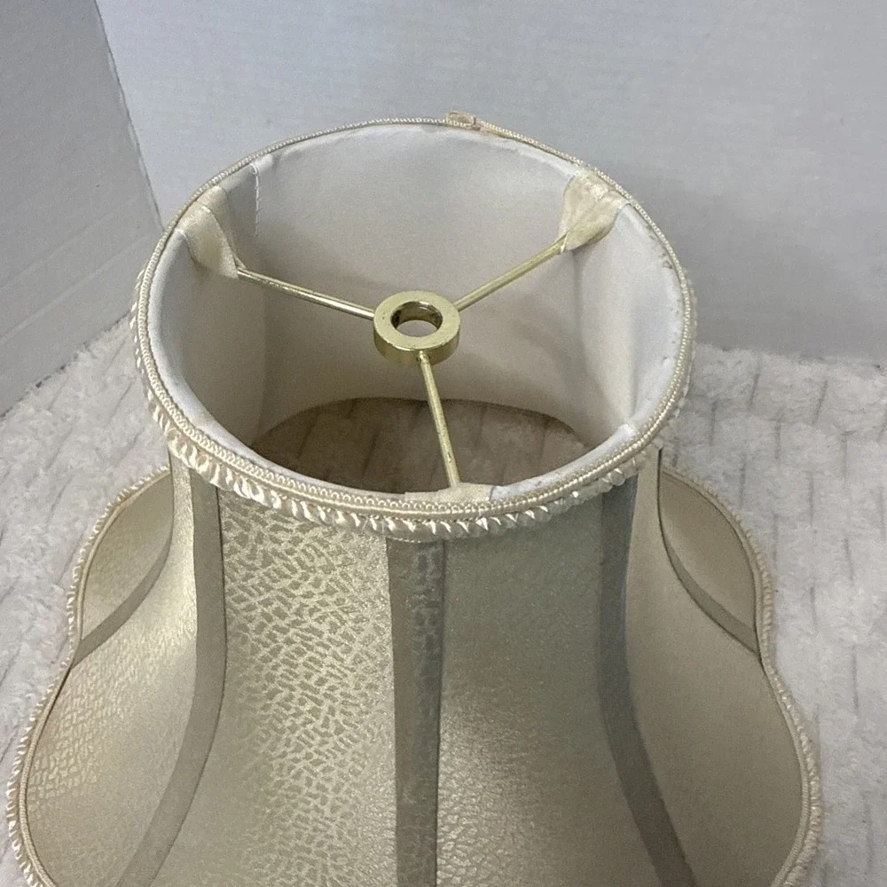Scallop Bottom Silk Lamp Shade Woven Trim Bell Vintage Rocco Damask Gold Baroque